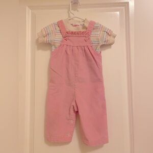 Vintage Healthtex Overalls Corduroy Ruffle with Matching Stripe Shirt